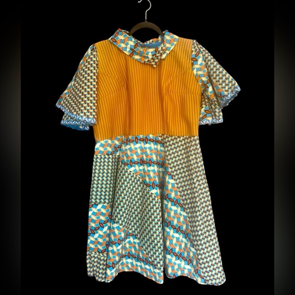 Vibrant Geometric African Print Flutter Sleeve Dress